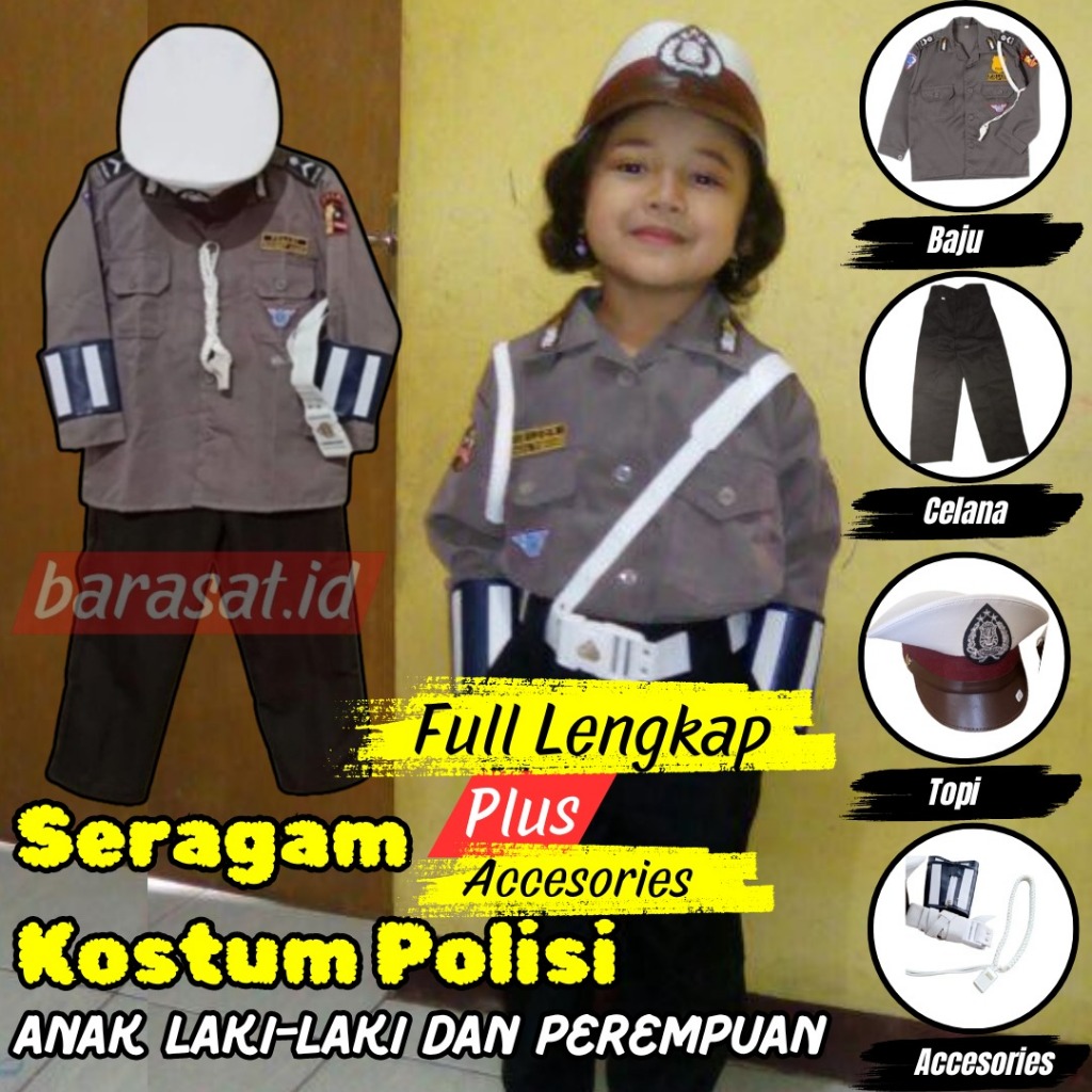 Kostum Pocil Seragam Karakter Profesi Anak Laki-laki dan Anak Perempuan Cocok untuk karnaval hari ka