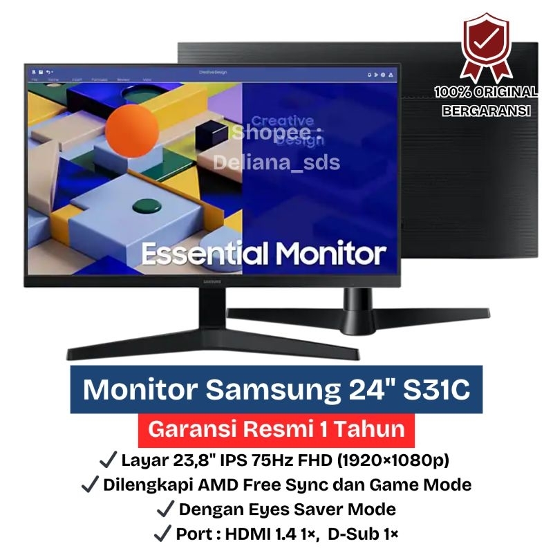 Monitor Samsung 24" S31C FHD IPS 75Hz Garansi Resmi 1 Tahun Monitor Samsung 24" Murah Monitor Samsun