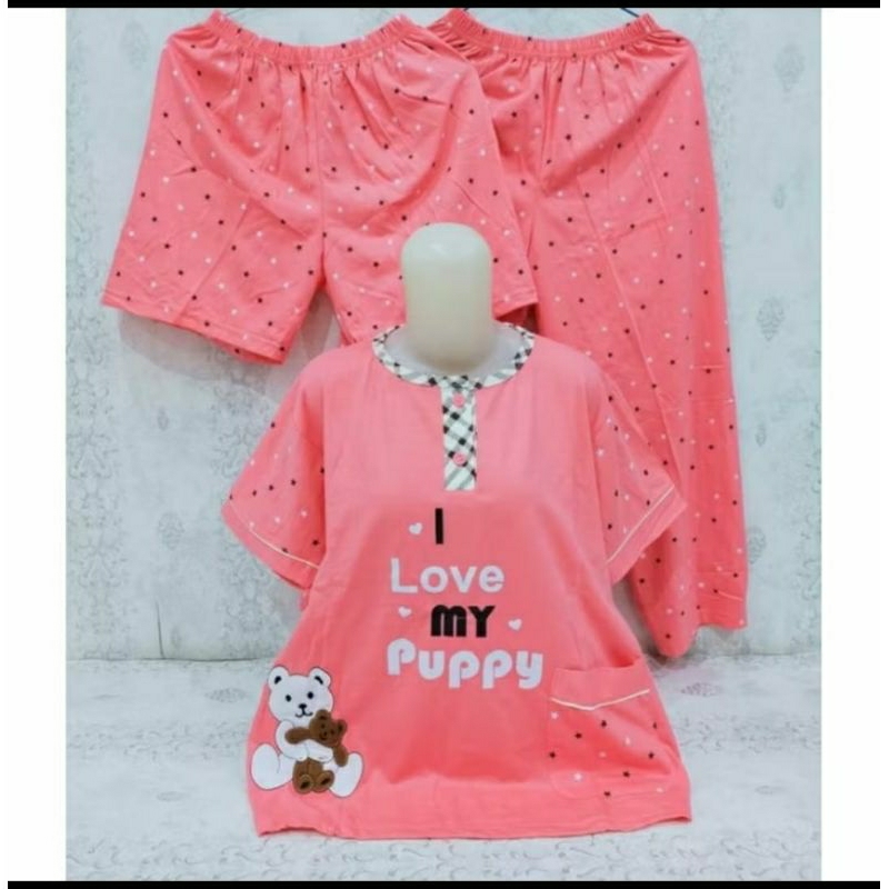 baju tidur celana panjang lengan pendek / 3in1 patricia