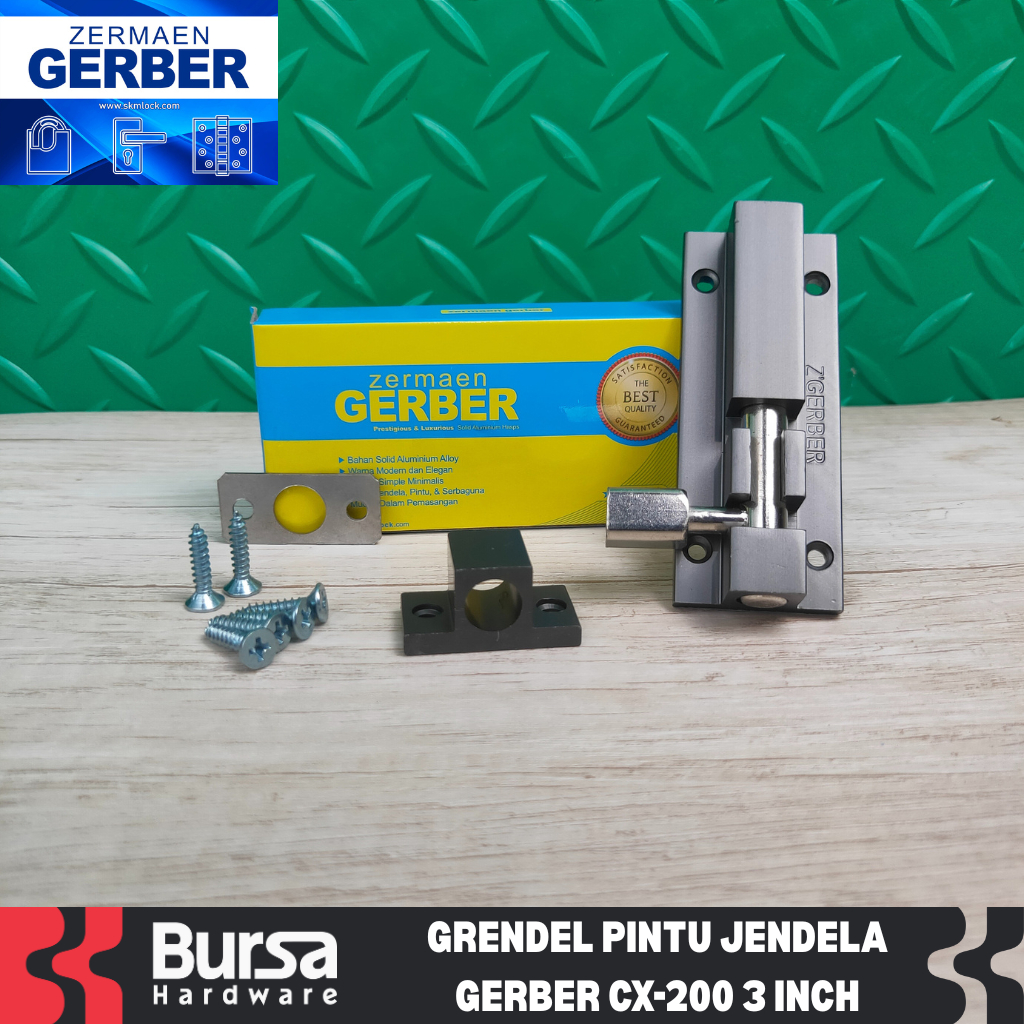 Grendel Slot Kunci Pintu Jendela Gerber CX 200 MTS 3 Inch solid Aluminium