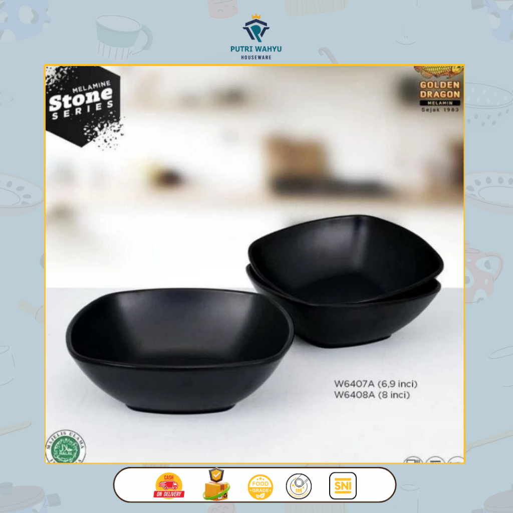 W6407A mangkok segi  Golden dragon