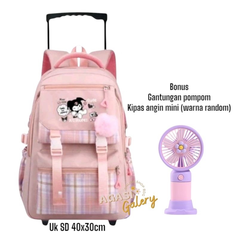 tas troli anak perempuan SD motif kuromi - tas dorong anak cewek SD motif kuromi - tas roda anak per