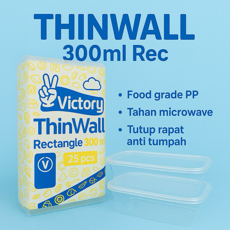 Thinwall Victory Persegi Panjang 300ml Isi 25pcs Rec Cup Puding Plastik Murah Tutup Wadah