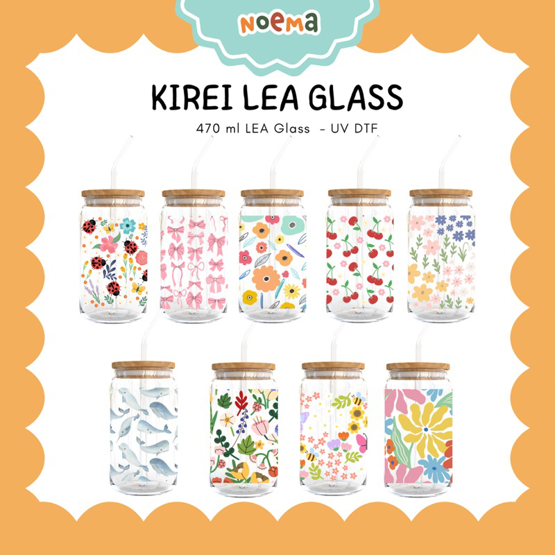 NOEMA - Kirei LEA glass 470 ml - FREE COASTER / gelas kaca dengan tutup bambu dan sedotan / gelas ka