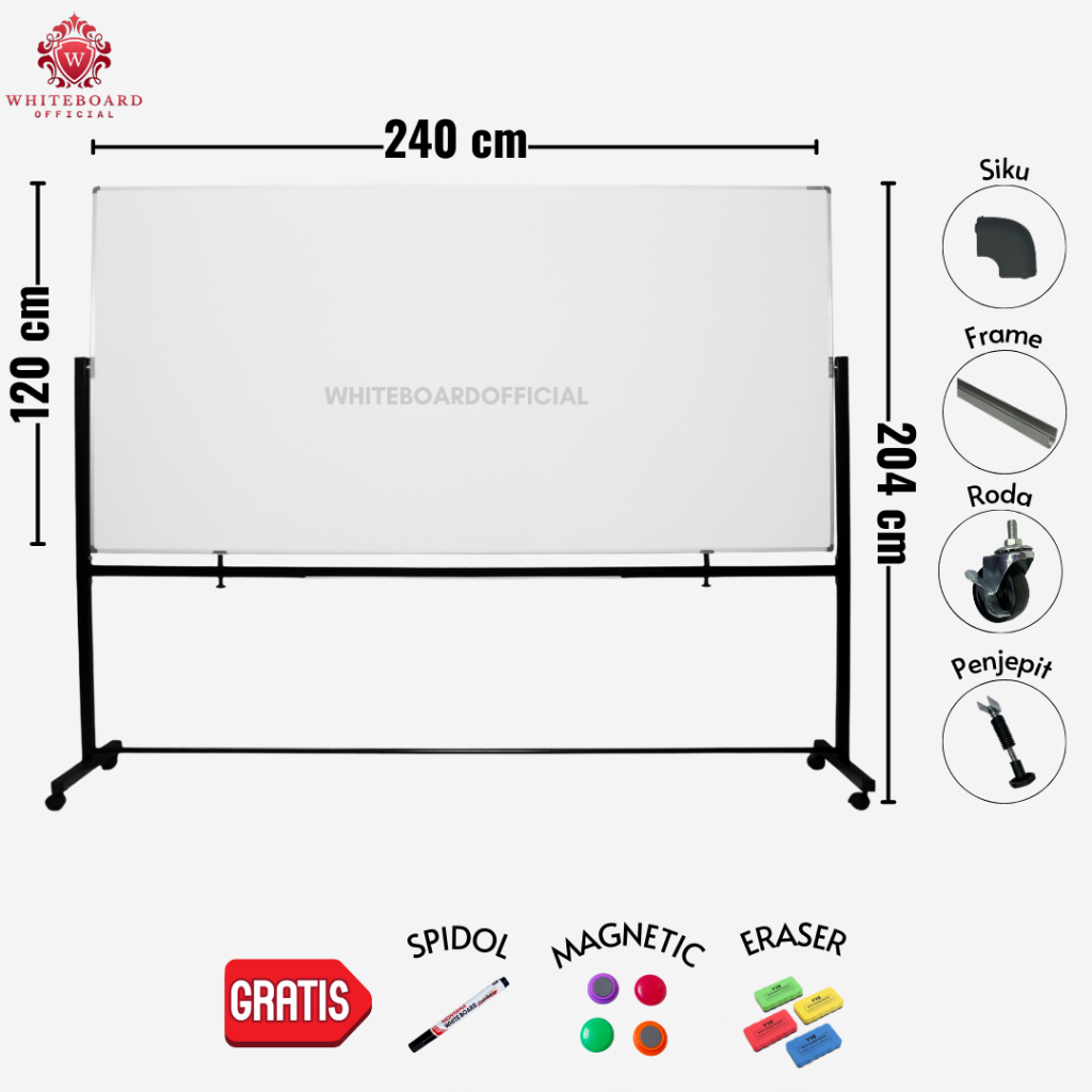 

SAKANA Papan Tulis White Board 120x240cm / Whiteboard Magnet Standing Praktis untuk Rumah & Kantor