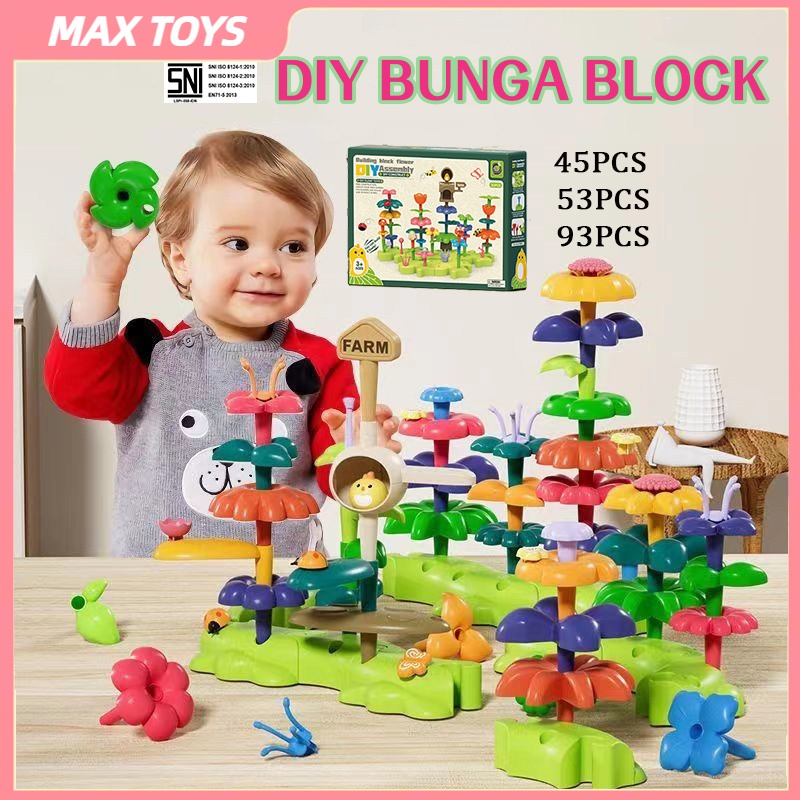 Max Toy Diy Brick Balok Garden Flower Mainan Edukasi Bunga Lucu Block Anak Montessori