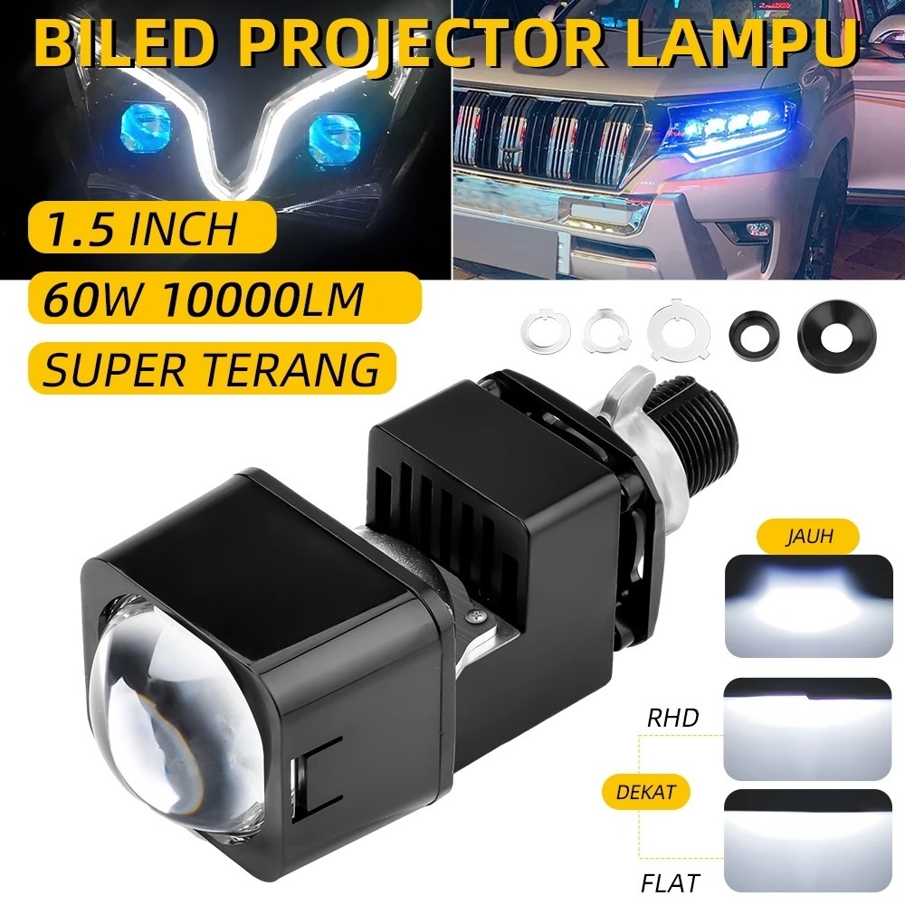 Lampu Projector Projie Matrix X1 BiLED 1.5 Inch Motor Mobil Free Devil Lampu Led Projector Biled