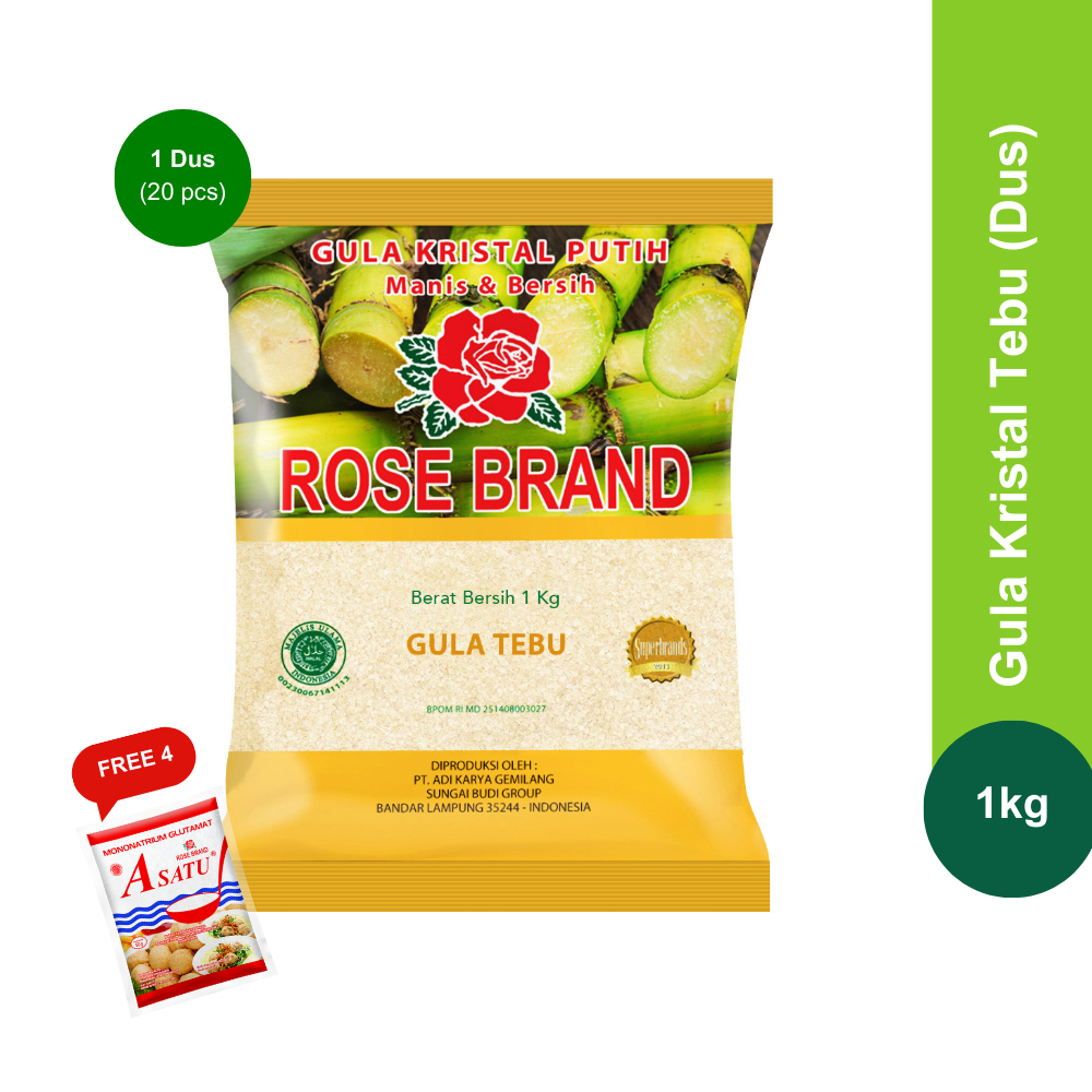 

Rose Brand - Gula Kristal Kuning (1 Dus) + Gratis (4 Pcs) MSG A Satu 50 Gram