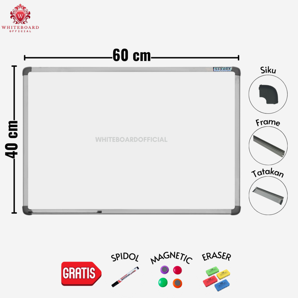 

Papan Tulis / White board Gantung / WhiteBoard Magnet 40 x 60cm Gantung Sakana