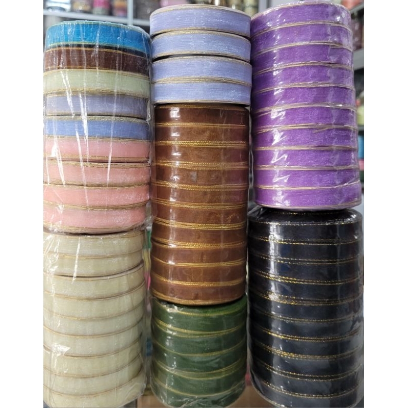 

Pita Organdi Lis emas 13mm 1 cm 1/2 in. Pita Organza Warna . 20 yard