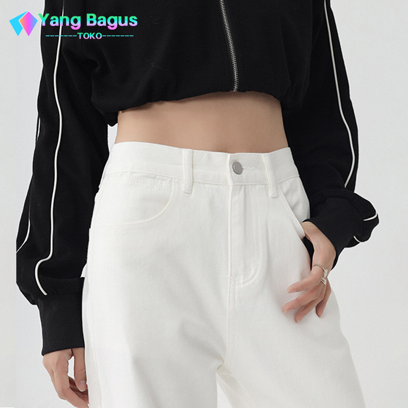 Celana jeans wanita high waist jeans celana putih straight baggy jeans wanita celana korean style wa