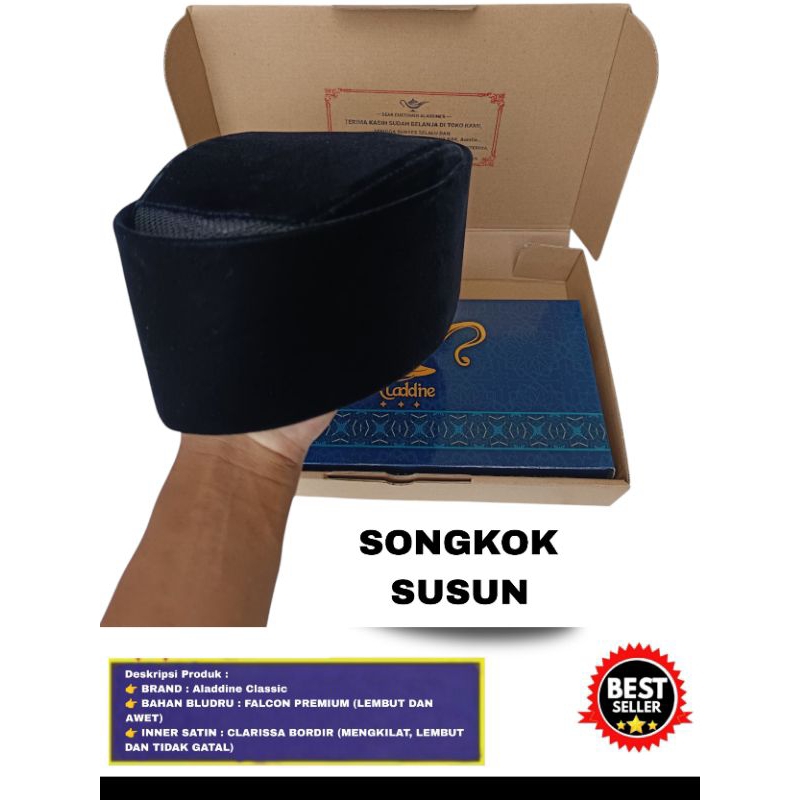 Songkok susun hitam Aladdine peci kopiah hitam susun kopyah tingkat tinggi 7cm, 8cm,9cm,10cm