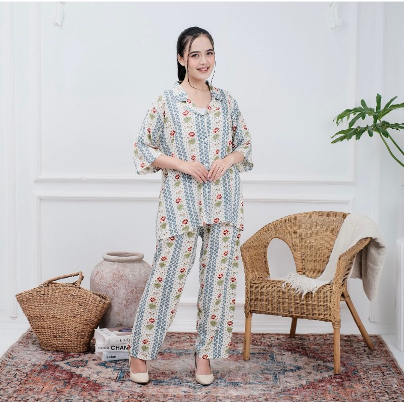 Lily Pajamas - Baju Tidur Wanita Piyama Ruby One Set Bahan Cotton Rayon Nyaman dan Adem Size Fit To 