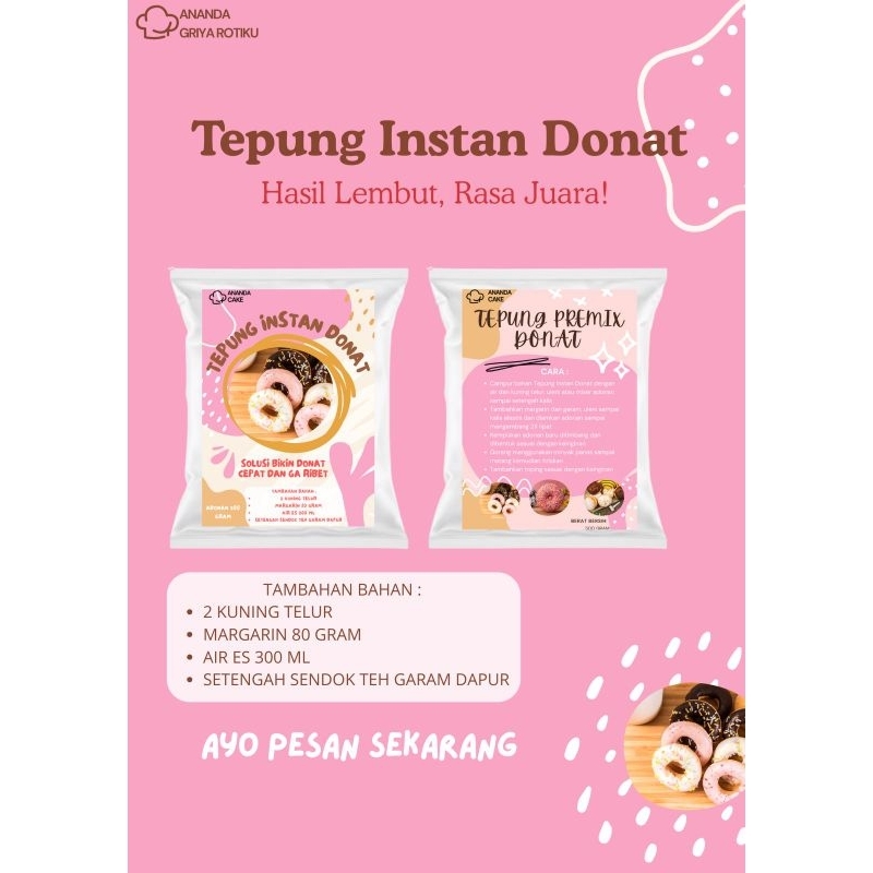 

TEPUNG DONAT INSTAN 500 GR | TEPUNG PREMIX DONAT ANTI GAGAL