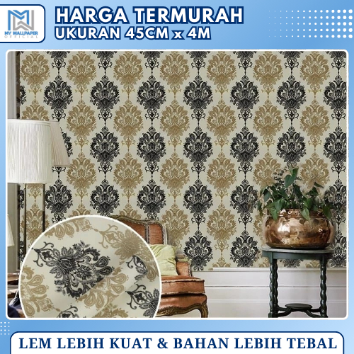Wallpaper Dinding Kamar Tidur Motif Batik Kuning Coklat Wallpaper Dinding Batik Kuning Hitam