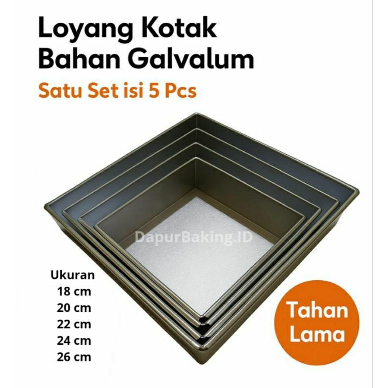 Loyang Kue Kotak Galvalum – Ukuran 18/20/22/24/26 cm –Cetakan Bolu/Brownies/Kukus