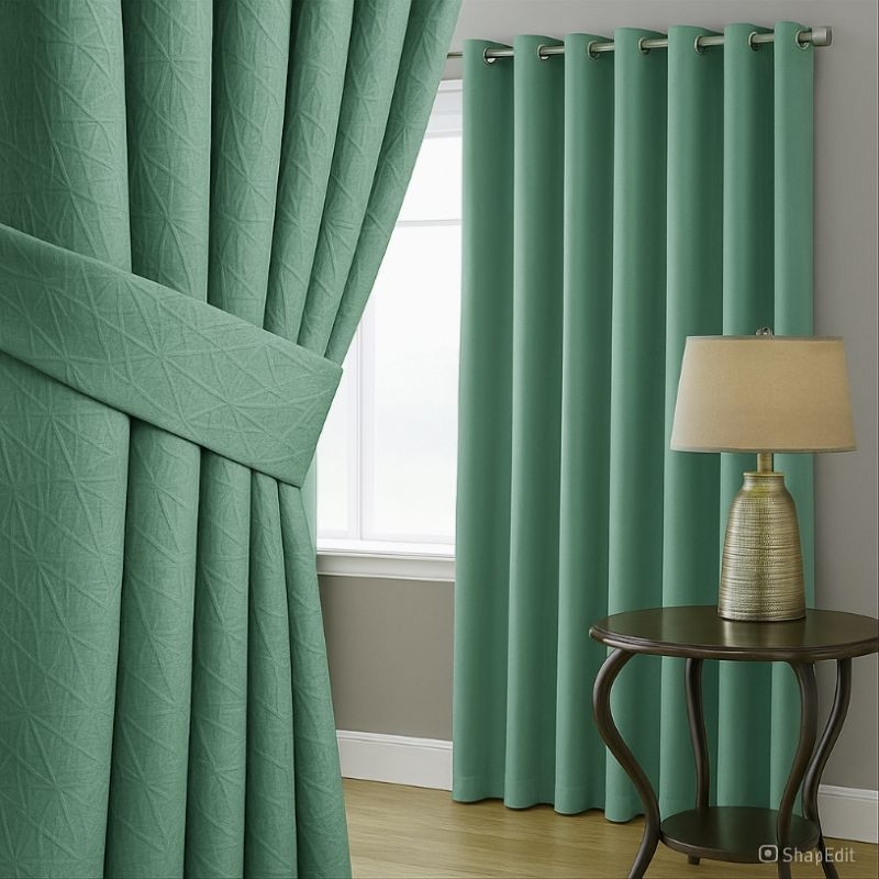 gorden pintu jendela bahan blackout polos minimalis hijau tosca smokering smokring