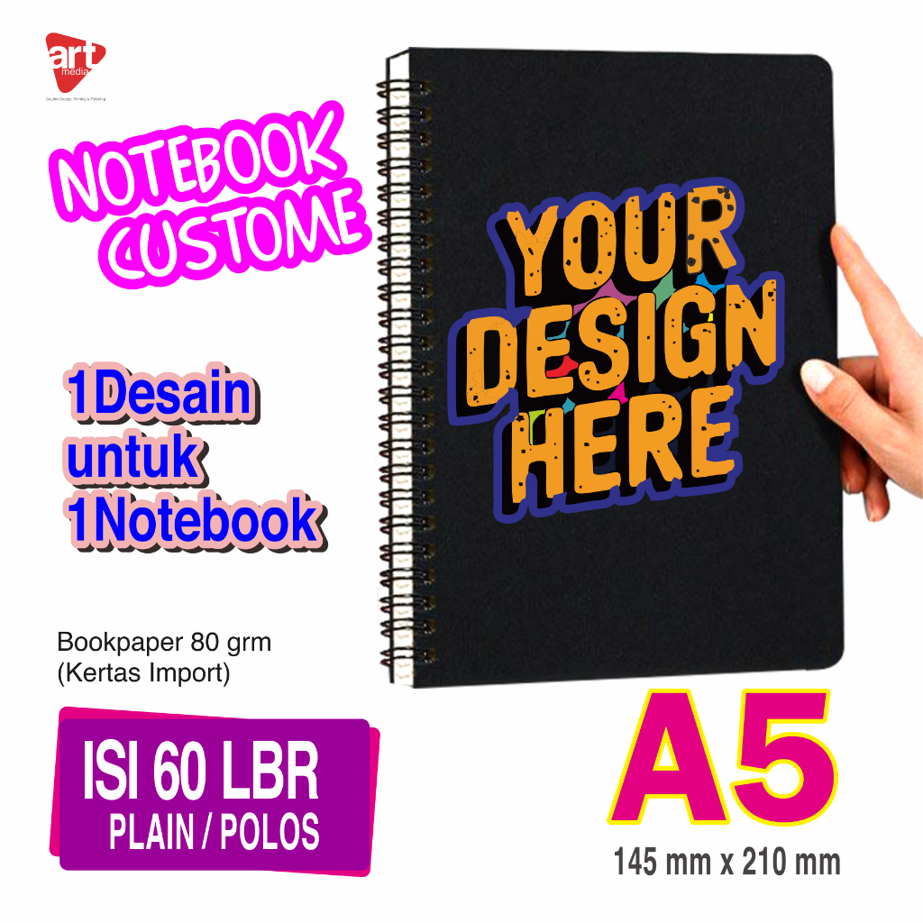GROSIR Notes Custom A5 / Notebook A5 / - Isi 60 lbr Plain/polos / Kertas : Bookpaper 80grm (Kertas I