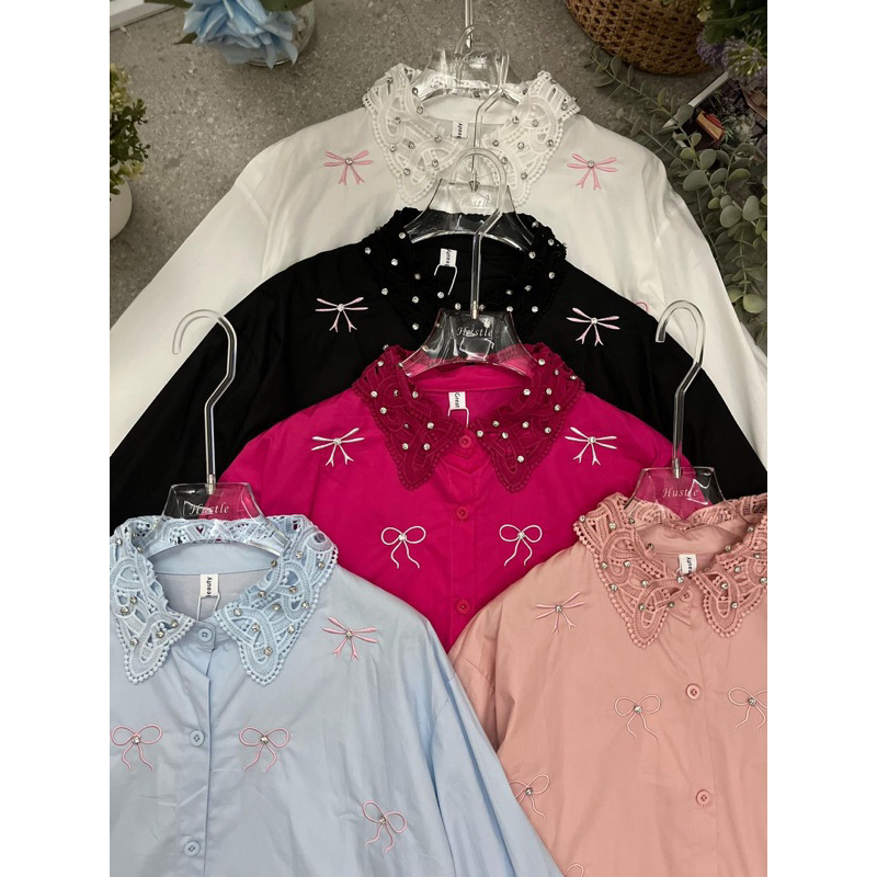 Kemeja coquette motif atasan casual wanita import bangkok