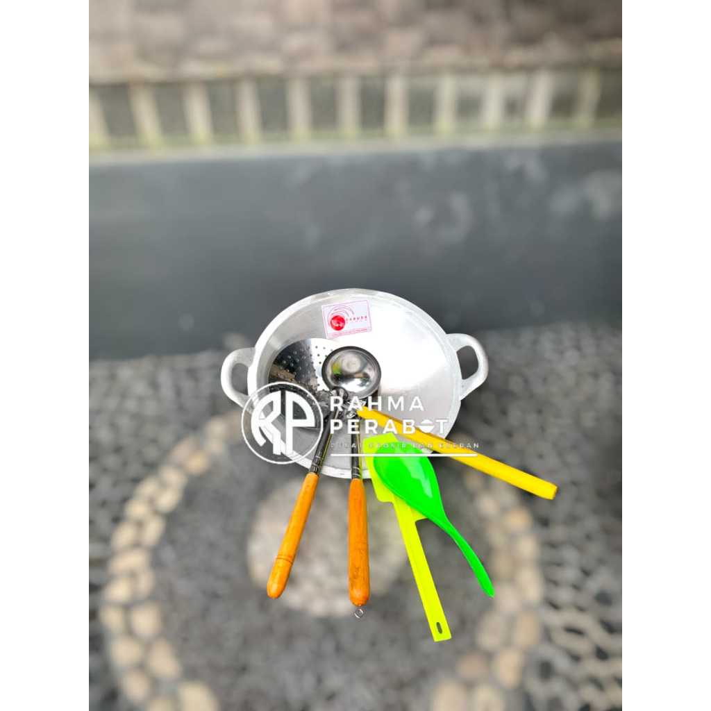 PAKET ALAT MASAK Wajan Ceper 12, Serok Stainless Kecil, irus Tanggung, Sotel Tanggung Solet + Entong