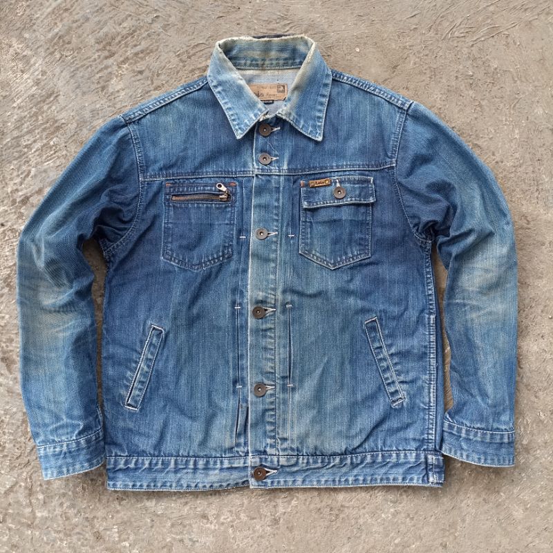 Vintage Lois Trucker Raw Denim Jacket Heavyweight Jeans Blue Washed