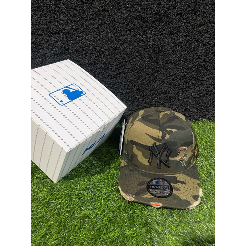 Topi MLB NY Cotton Damage Camo Coklat Topi Premium