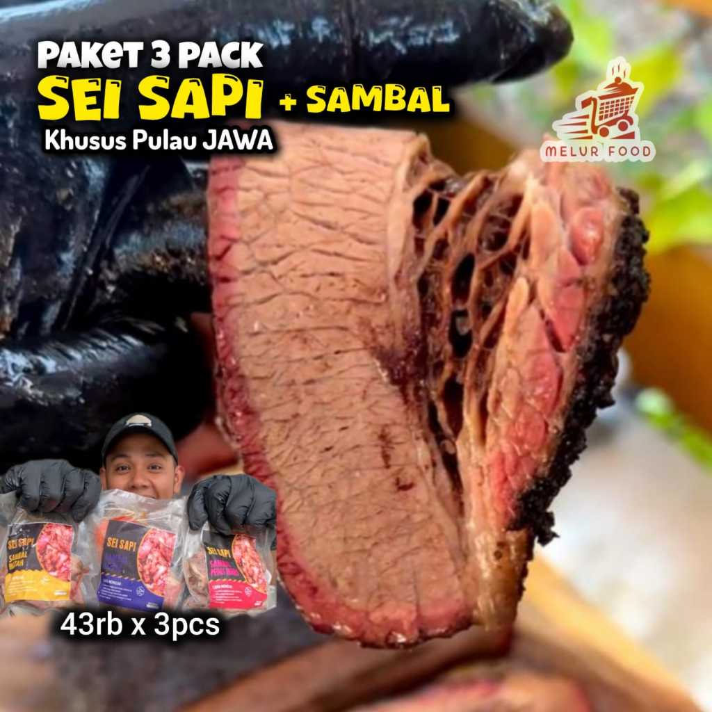 

Sei Sapi 3pack x 43rb MELUR FOOD / Daging Sapi Asap Frozen Food FREE Sambel cumi, korek, dll Halal
