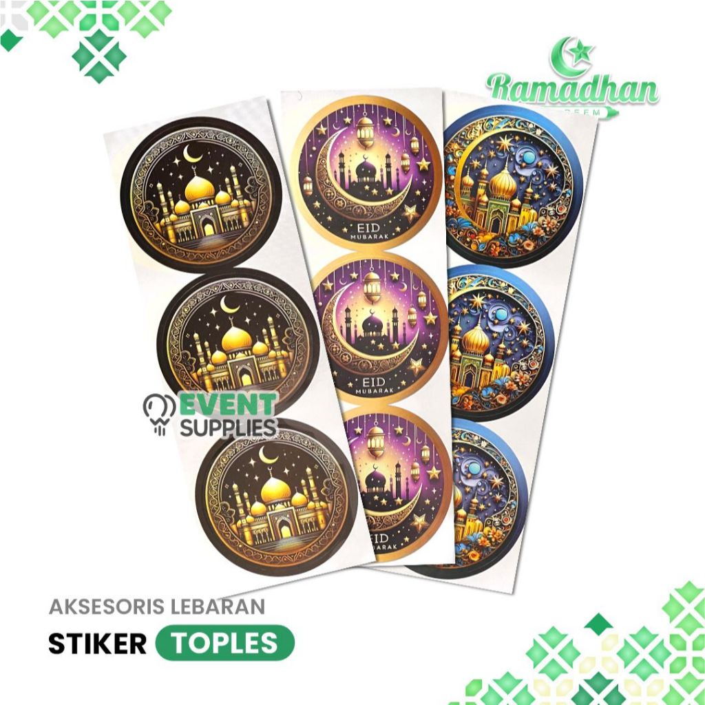 

[1 Lembar isi 3]Sticker Toples Hampers Ramadhan Lebaran Idul Fitri WaterProof / Stiker Kue Kering Kuker Tempelan