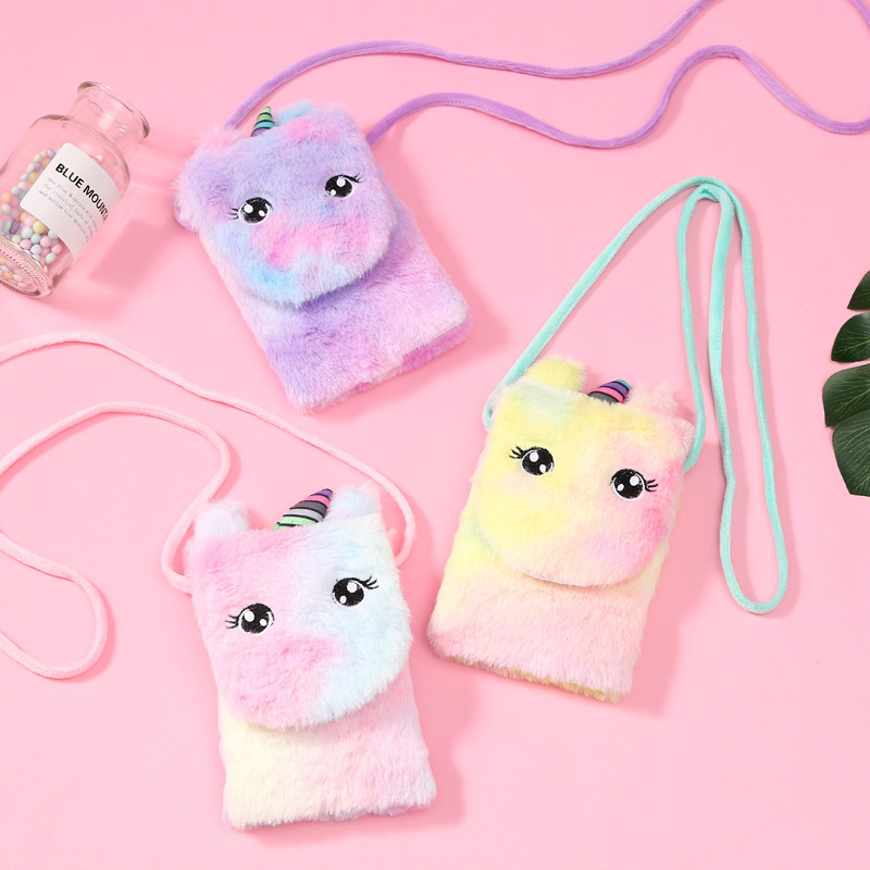 Tas Waistbag & Selempang Unicorn Anak – Tas Kartun Imut Bulu Lembut untuk Sekolah