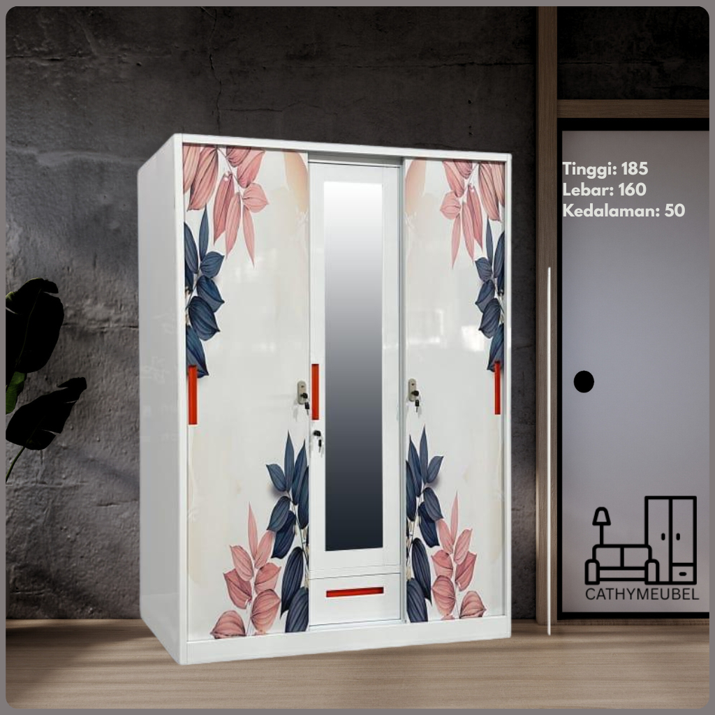 Lemari Baju Besi Sliding - Lemari Baju 3 Pintu - Lemari Baju Besi - Lemari sliding Baju Besi