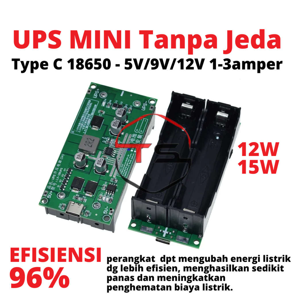 Modul UPS Mini 18650 5V 9V 12V 5volt 9volt 12volt 3A 1A 3amper 1amper Type C DIY CCTV ROUTER WIFI MI