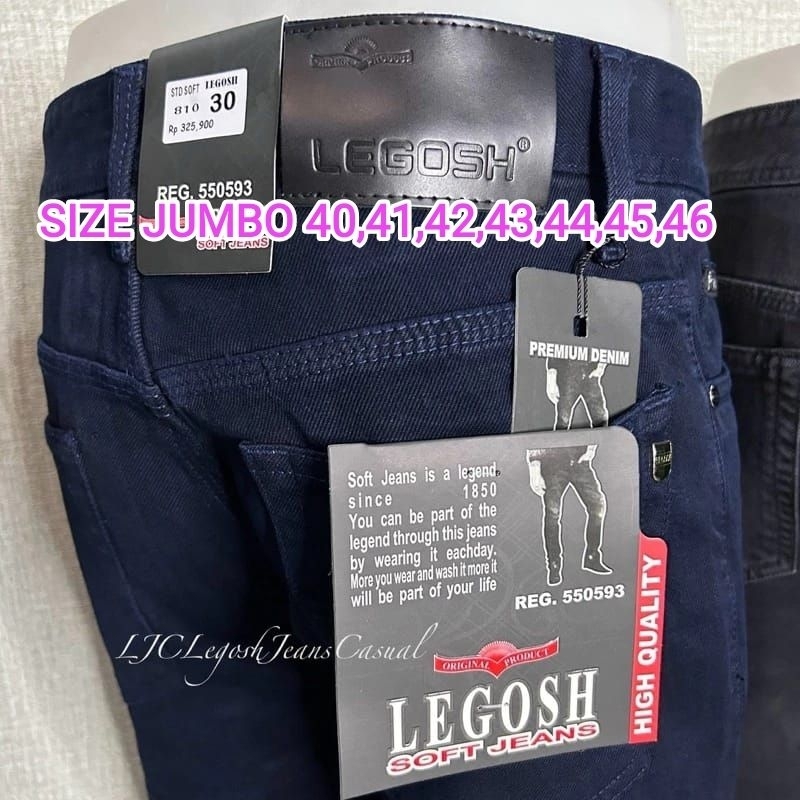 Celana Panjang Jumbo Pria Brend LEGOSH JEANS Kualitas Premium Bahan Soft Jeans Tebal & Halus