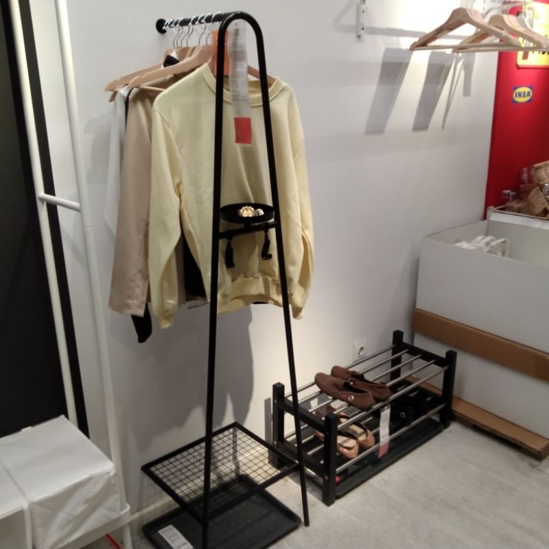 Triangle stand hanger rak pakaian tempel dinding baja plus rak sepatu minimalis