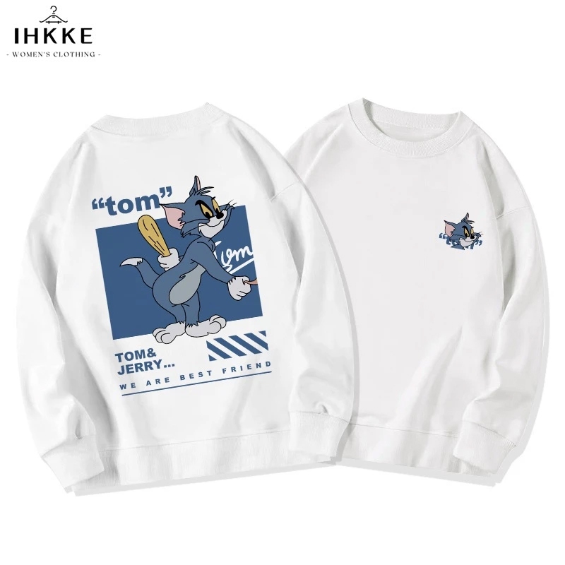 BEST SELLER IHKKE SWEATER OVERSIZE WANITA KARTUN TOM AND JERRY COUPLE MOTIF PRINT LENGAN PANJANG
