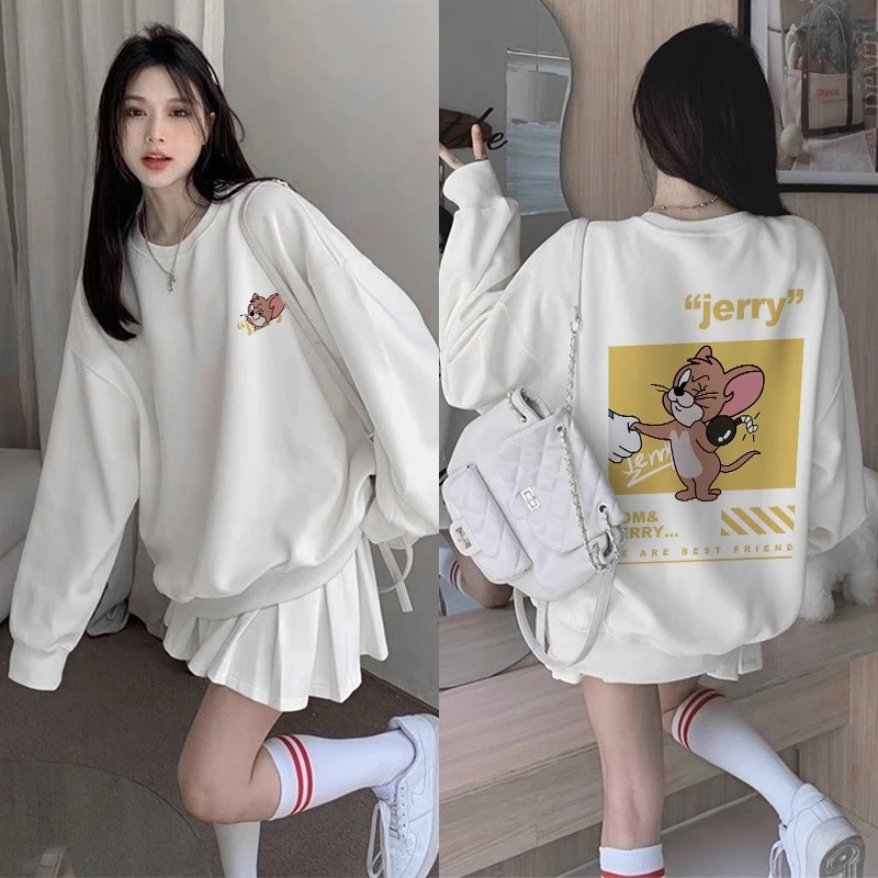 BEST SELLER IHKKE SWEATER OVERSIZE WANITA KARTUN TOM AND JERRY COUPLE MOTIF PRINT LENGAN PANJANG