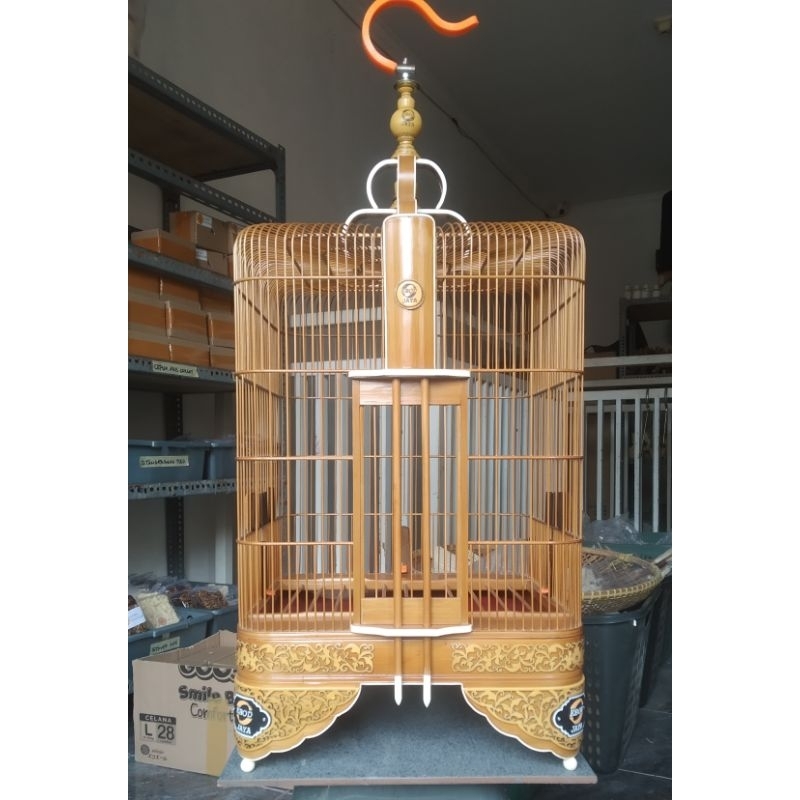 sangkar kandang untuk burung anis / wambi motif ukiran bentuk oval ebod jaya