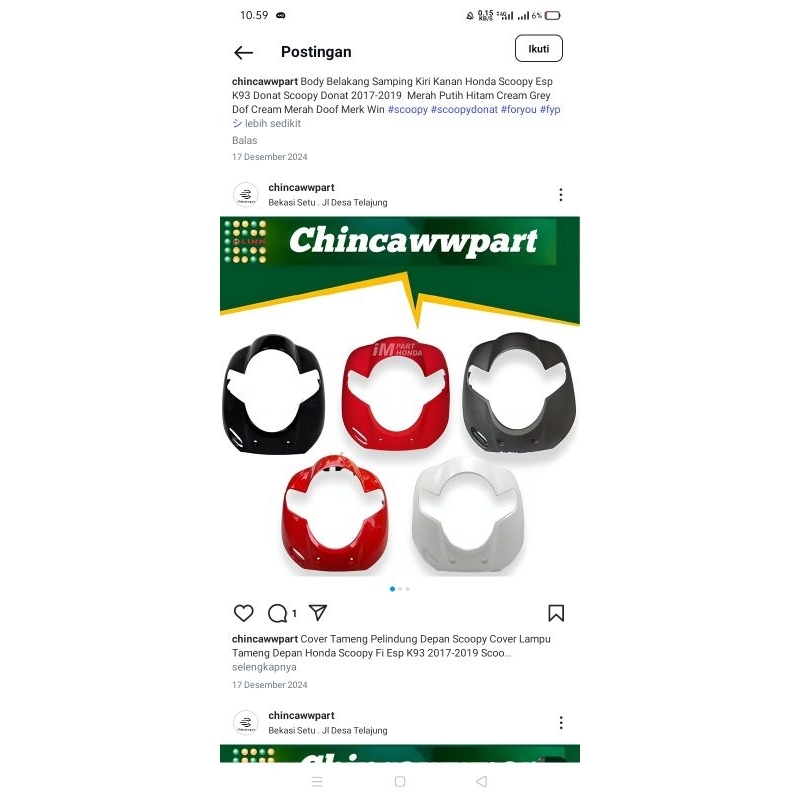 Cover tameng depan scoopy 2017-2019