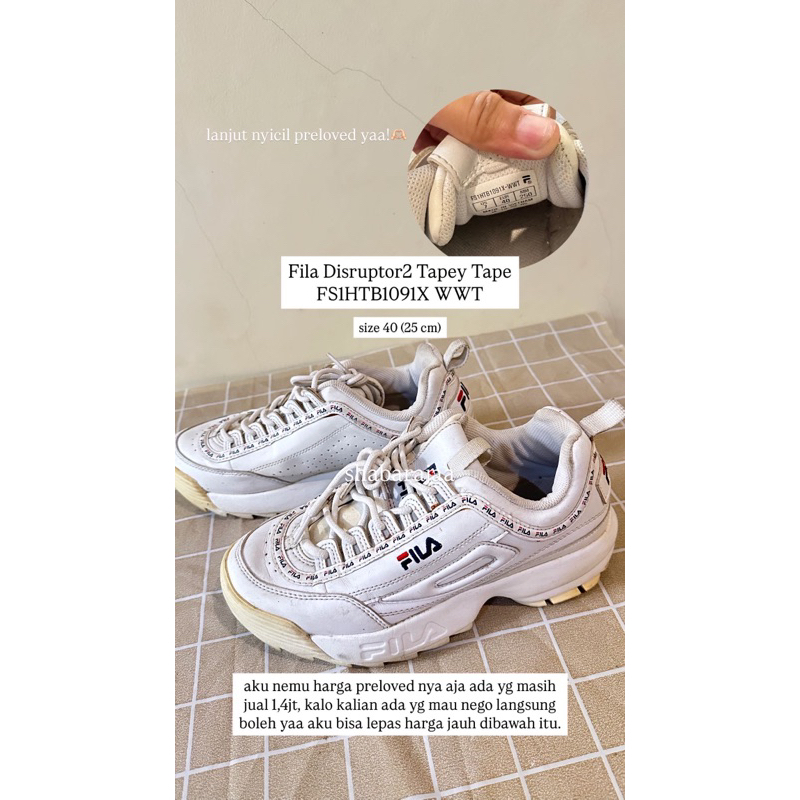 BISA NEGO Fila Disruptor2 Tapey Tape size 40 (preloved)