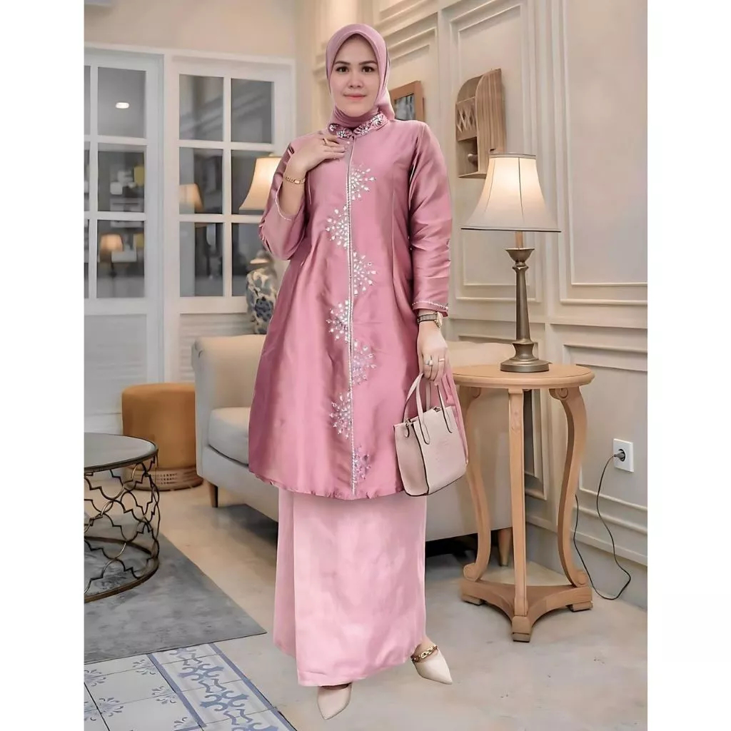 (COD) Setelan Tunik Malaysia Mewah Bahan Bridal - Busana Muslim Elegan Pesta & Kondangan 2025