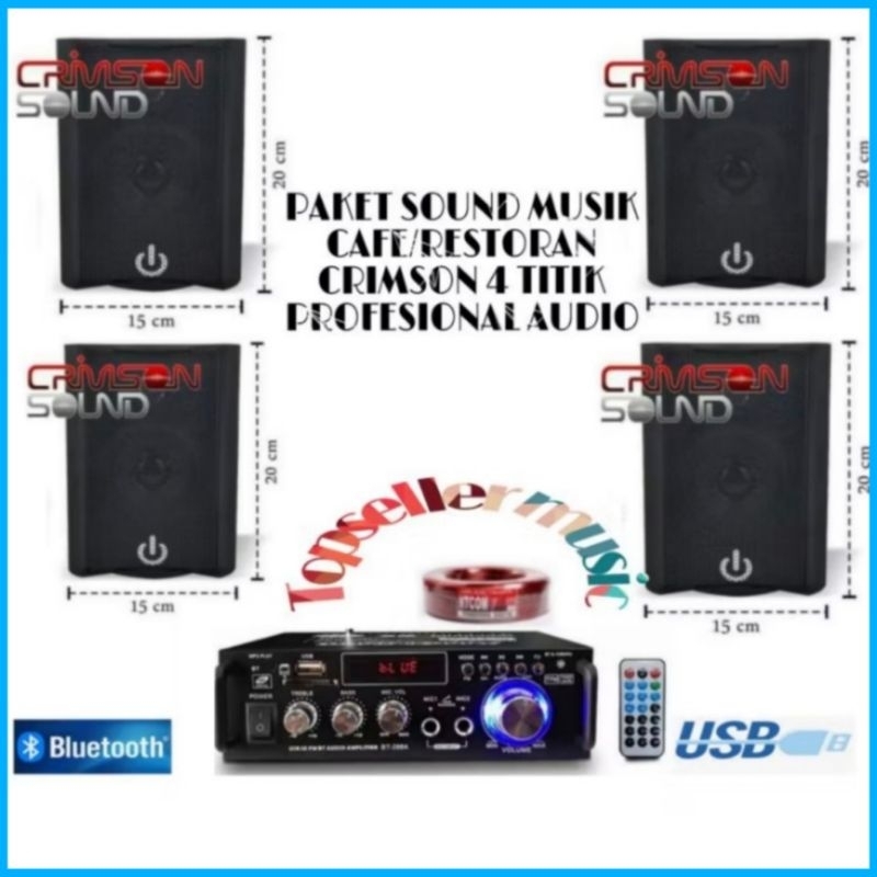 Paket Sound Speaker Crimson 4 Titik Speaker Cafe Restoran Kantor Bluetooth Usb Original Garansi Resm