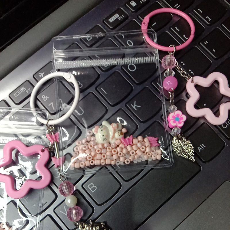 Gantungan Kunci Sachet Pink | Keychain Bag Charm Beads Flower Pink Aesthetic