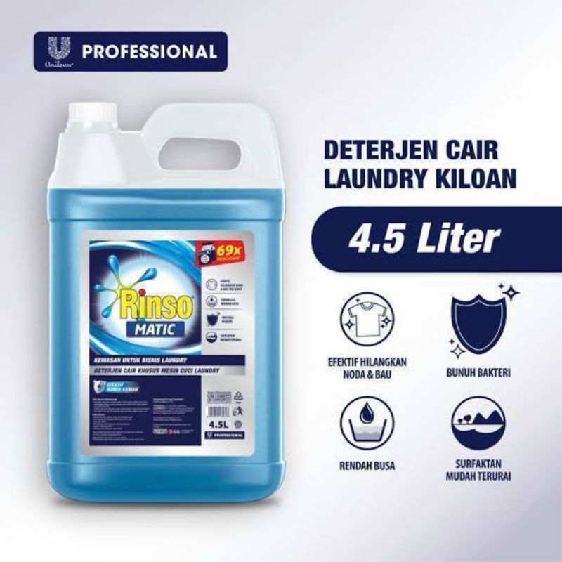 DISKON Rinso Matic Professional 4.5 Liter Deterjen Laundry Kiloan Cair Jerigen 4.5 L DISKON
