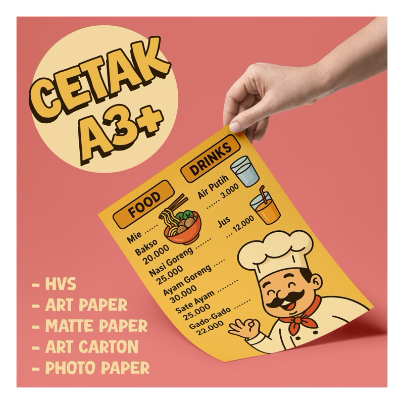 

Print kertas ukuran A3+, A3, A4