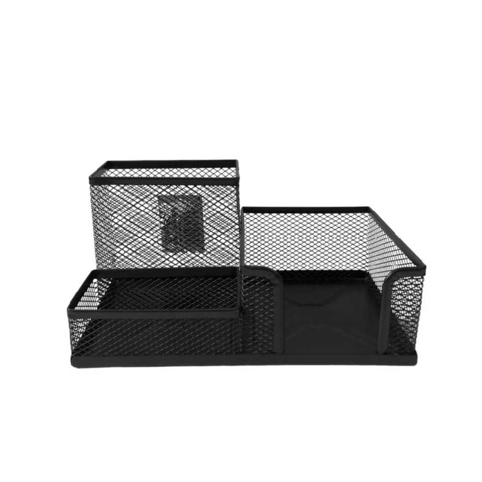

Pen stand 3 sekat/ tempat pulpen jaring / Pen stand organizer, besi Color Metal Black