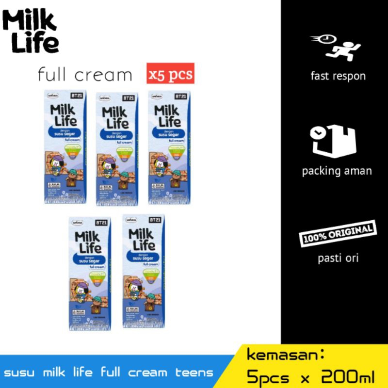 

paket hemat susu milk life full cream teens (5pcs x 200ml)