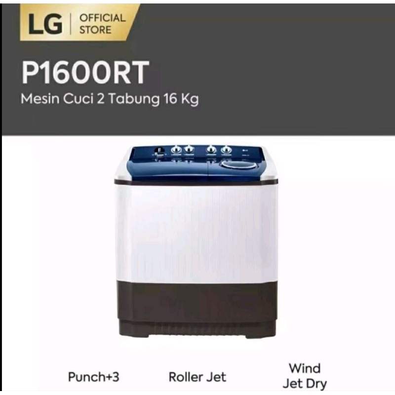 LG MESIN CUCI 2 TABUNG 16 KG P1600RTB/RT