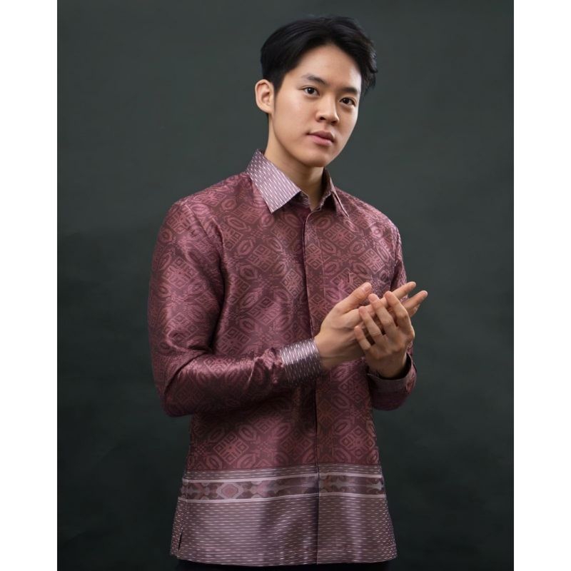 Kemeja Songket Pria Kemeja Tenun Pria-Tenun Baron 1 Warna Songket Palembang Baju Batik Kondangan 010