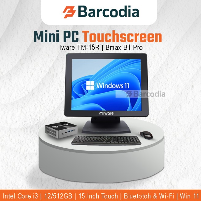 BARCODIA Paket PC Mini Komputer Bmax Windows 11 + Monitor Toucscreen + Keyboard Mouse