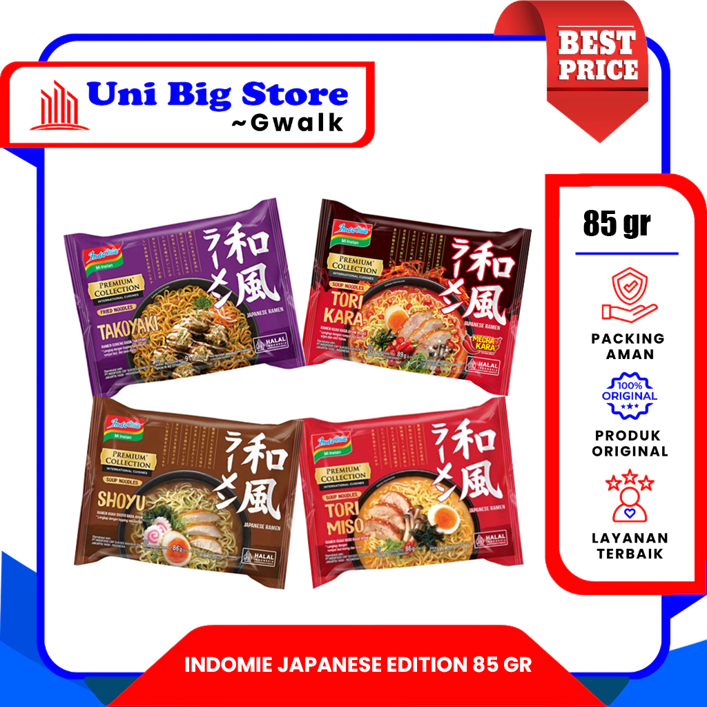 

INDOMIE MIE JAPANESE RAMEN TORI MISO - TAKOYAKI - SHOYU - TORI KARA MI INSTAN JEPANG - 86 gr