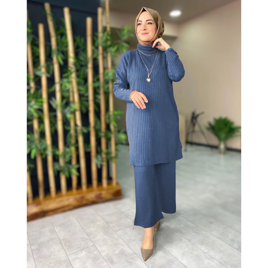 Adria Knit Set  Baju Wanita Slim Hijab Lengan Panjang OneSet Maxi Knit Premium Polos Kasual KN602